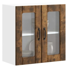 Armario de cocina de pared con puerta de cristal "Lucca" de, madera de ingeniería de roble ahumado en Armarios de cocina | Compr