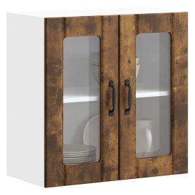 Armario de cocina de pared con puerta de cristal "Lucca" de, madera de ingeniería de roble ahumado en Armarios de cocina | Compr