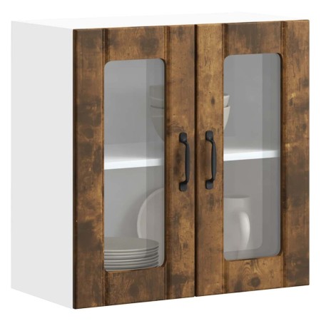 Armario de cocina de pared con puerta de cristal "Lucca" de, madera de ingeniería de roble ahumado en Armarios de cocina | Compr