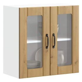 Armario de cocina de pared con puerta de cristal "Lucca" de, roble artesanal, madera de ingeniería en Armarios de cocina | Compr