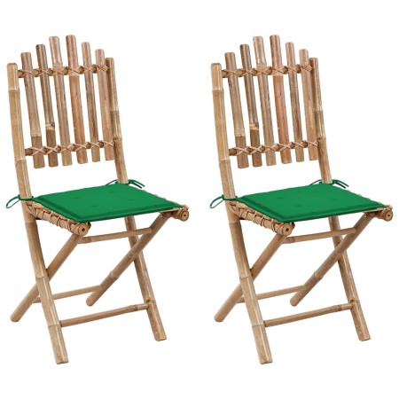 Sillas de jardín plegables 2 unidades bambú con cojines de vidaXL, Sillas de jardín - Ref: Foro24-3063992, Precio: 114,04 €, ...