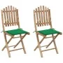 Sillas de jardín plegables 2 unidades bambú con cojines de vidaXL, Sillas de jardín - Ref: Foro24-3063992, Precio: 120,56 €, ...