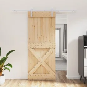 Puerta corredera con herrajes madera maciza de pino 85x210 cm de vidaXL, Puertas - Ref: Foro24-3203040, Precio: 198,39 €, Des...