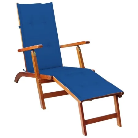 Tumbona de jardín con reposapiés y cojín madera maciza acacia de vidaXL, Tumbonas - Ref: Foro24-3064024, Precio: 141,90 €, De...