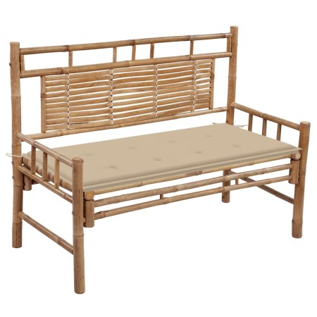 Banco de jardín con cojín bambú 120 cm de vidaXL, Bancos de jardín - Ref: Foro24-3063879, Precio: 149,74 €, Descuento: %