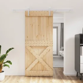 Puerta corredera con herrajes madera maciza de pino 90x210 cm de vidaXL, Puertas - Ref: Foro24-3203041, Precio: 210,79 €, Des...