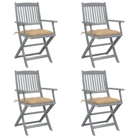 Sillas de jardín plegables 4 uds cojines madera maciza acacia de vidaXL, Sillas de jardín - Ref: Foro24-3064527, Precio: 182,...
