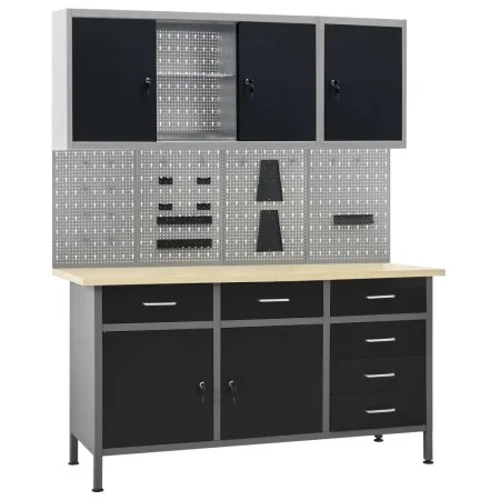 Werkbank mit vier Wandpaneelen und zwei Schränken von vidaXL, Arbeitstische - Ref: Foro24-3053440, Preis: 809,45 €, Rabatt: %