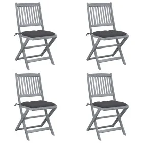 Folding garden chairs 4 pcs with solid acacia wood cushions by vidaXL, Garden chairs - Ref: Foro24-3064578, Price: 202,93 €, ...