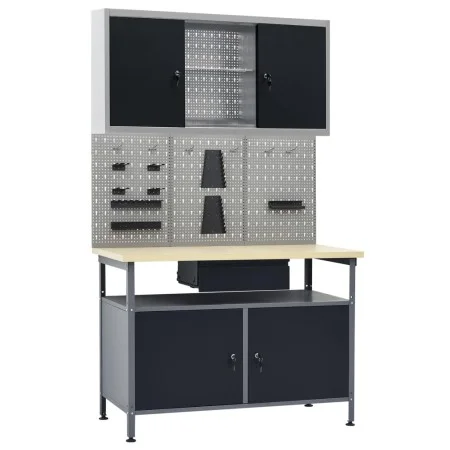 Werkbank mit drei Wandpaneelen und einem Schrank von vidaXL, Arbeitstische - Ref: Foro24-3053432, Preis: 391,62 €, Rabatt: %