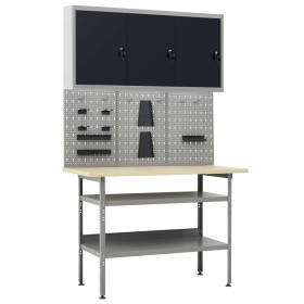 Banco de trabajo con tres paneles de pared y un armario de vidaXL, Mesas de trabajo - Ref: Foro24-3053436, Precio: 322,69 €, ...