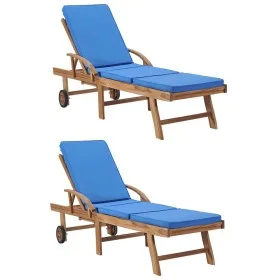 Tumbonas con cojín 2 uds madera maciza de teca azul de vidaXL, Tumbonas - Ref: Foro24-3054636, Precio: 462,97 €, Descuento: %