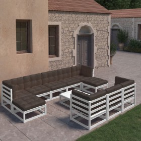 Set de muebles de jardín 11 pzas con cojines madera pino blanco en Conjuntos de jardín | Comprar online en Foru.es