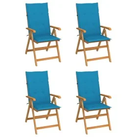 Sillas de jardín 4 uds madera maciza de teca con cojines azules de vidaXL, Sillas de jardín - Ref: Foro24-3065534, Precio: 50...