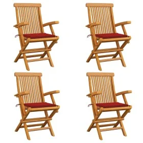 Gartenstühle 4 Einheiten mit roten Teakholzkissen von vidaXL, Gartenstühle - Ref: Foro24-3065623, Preis: 357,35 €, Rabatt: %