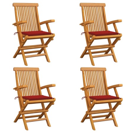 Sillas de jardín 4 uds con cojines rojos madera de teca de vidaXL, Sillas de jardín - Ref: Foro24-3065623, Precio: 395,15 €, ...