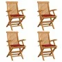Sillas de jardín 4 uds con cojines rojos madera de teca de vidaXL, Sillas de jardín - Ref: Foro24-3065623, Precio: 357,35 €, ...
