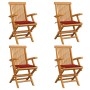 Sillas de jardín 4 uds con cojines rojos madera de teca de vidaXL, Sillas de jardín - Ref: Foro24-3065623, Precio: 395,15 €, ...