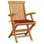 Sillas de jardín 4 uds con cojines rojos madera de teca de vidaXL, Sillas de jardín - Ref: Foro24-3065623, Precio: 357,35 €, ...
