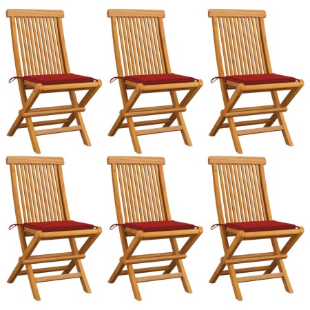 Sillas de jardín 6 uds con cojines rojos madera de teca de vidaXL, Sillas de jardín - Ref: Foro24-3065596, Precio: 404,15 €, ...