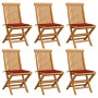 Sillas de jardín 6 uds con cojines rojos madera de teca de vidaXL, Sillas de jardín - Ref: Foro24-3065596, Precio: 404,15 €, ...