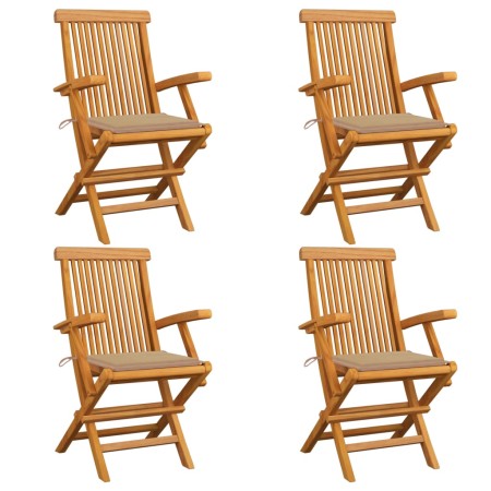 Sillas de jardín 4 uds madera maciza de teca con cojines beige de vidaXL, Sillas de jardín - Ref: Foro24-3065620, Precio: 395...