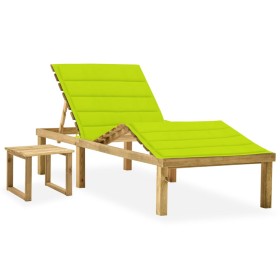 Tumbona de jardín con mesa y cojín de madera de pino impregnada de vidaXL, Tumbonas - Ref: Foro24-3065875, Precio: 139,65 €, ...