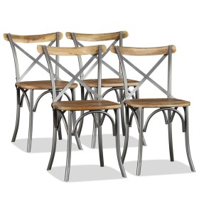Sillas de comedor 4 uds. madera de mango respaldo acero cruzado de vidaXL, Sillas de comedor - Ref: Foro24-274882, Precio: 41...