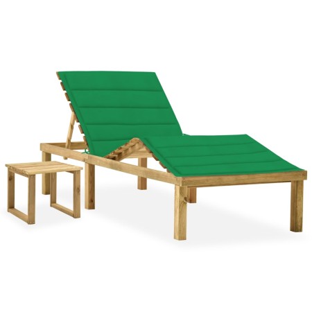 Tumbona de jardín con mesa y cojín de madera de pino impregnada de vidaXL, Tumbonas - Ref: Foro24-3065869, Precio: 135,40 €, ...
