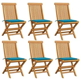 Garden chairs 6 units with blue cushions teak wood by vidaXL, Garden chairs - Ref: Foro24-3065594, Price: 378,60 €, Discount: %