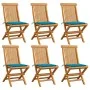 Sillas de jardín 6 uds con cojines azules madera de teca de vidaXL, Sillas de jardín - Ref: Foro24-3065594, Precio: 378,60 €,...