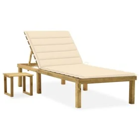 Tumbona de jardín con mesa y cojín de madera de pino impregnada de vidaXL, Tumbonas - Ref: Foro24-3065836, Precio: 129,02 €, ...