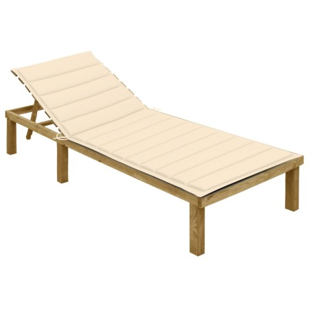 Tumbona con cojín crema madera de pino impregnada de vidaXL, Tumbonas - Ref: Foro24-3065821, Precio: 119,92 €, Descuento: %