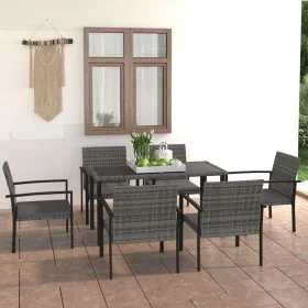Juego de comedor para jardín 7 piezas ratán sintético gris de vidaXL, Conjuntos de jardín - Ref: Foro24-3065714, Precio: 395,...
