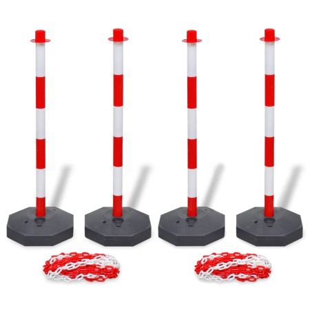 Juego de 4 postes de barrera cadena de plástico 10 m cada una de vidaXL, Señales de seguridad - Ref: Foro24-3057525, Precio: ...