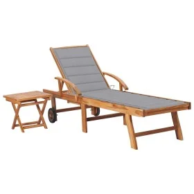 Tumbona con mesa y cojín madera maciza de teca de vidaXL, Tumbonas - Ref: Foro24-3063022, Precio: 306,47 €, Descuento: %