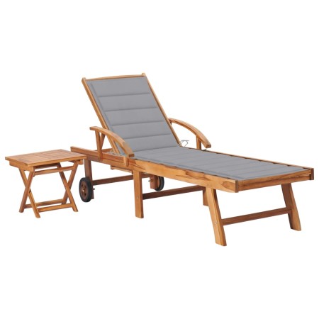 Tumbona con mesa y cojín madera maciza de teca de vidaXL, Tumbonas - Ref: Foro24-3063022, Precio: 299,06 €, Descuento: %