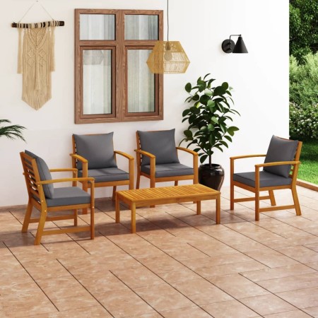 Muebles de jardín 5 piezas cojines madera maciza de acacia de vidaXL, Conjuntos de jardín - Ref: Foro24-3057791, Precio: 432,...