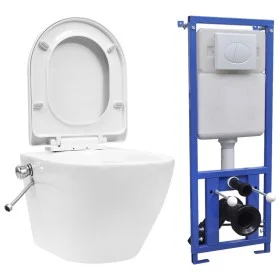 Wall-mounted rimless toilet with hidden cistern, white ceramic. by vidaXL, Bathrooms - Ref: Foro24-3055348, Price: 379,17 €, ...