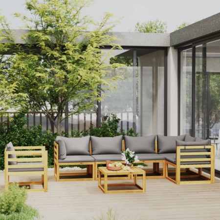 Muebles de jardín 7 pzas cojines madera maciza de acacia de vidaXL, Conjuntos de jardín - Ref: Foro24-3057629, Precio: 669,23...
