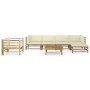 Set de muebles de jardín 7 piezas bambú y cojines blanco crema de vidaXL, Conjuntos de jardín - Ref: Foro24-3058199, Precio: ...