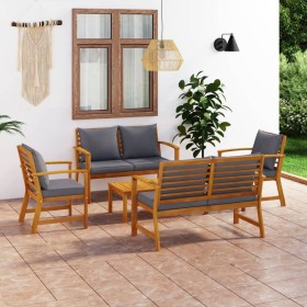 Muebles de jardín 5 pzas cojines madera maciza de acacia de vidaXL, Conjuntos de jardín - Ref: Foro24-3057787, Precio: 584,19...