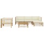 Set de muebles de jardín 6 piezas bambú y cojines blanco crema de vidaXL, Conjuntos de jardín - Ref: Foro24-3058195, Precio: ...