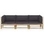 Set de muebles de jardín 3 piezas bambú y cojines gris oscuro de vidaXL, Conjuntos de jardín - Ref: Foro24-3058204, Precio: 3...