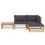 Set de muebles de jardín 4 piezas bambú con cojines gris oscuro de vidaXL, Conjuntos de jardín - Ref: Foro24-3058190, Precio:...