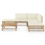 Set de muebles de jardín 6 piezas bambú y cojines blanco crema de vidaXL, Conjuntos de jardín - Ref: Foro24-3058187, Precio: ...