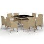 Muebles de jardín 9 piezas ratán sintético y vidrio beige de vidaXL, Conjuntos de jardín - Ref: Foro24-3058340, Precio: 661,6...