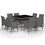 Set de comedor de jardín 9 piezas ratán PE y vidrio gris de vidaXL, Conjuntos de jardín - Ref: Foro24-3058339, Precio: 558,37...