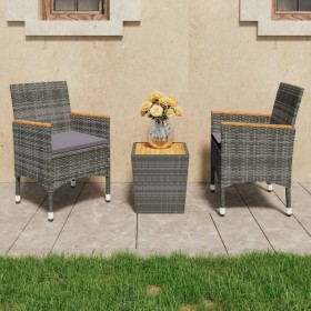 Muebles de jardín 3 pzas ratán sintético madera acacia gris de vidaXL, Conjuntos de jardín - Ref: Foro24-3058367, Precio: 197...