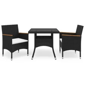 Muebles de jardín 3 piezas ratán sintético negro y acacia de vidaXL, Conjuntos de jardín - Ref: Foro24-3058314, Precio: 248,9...